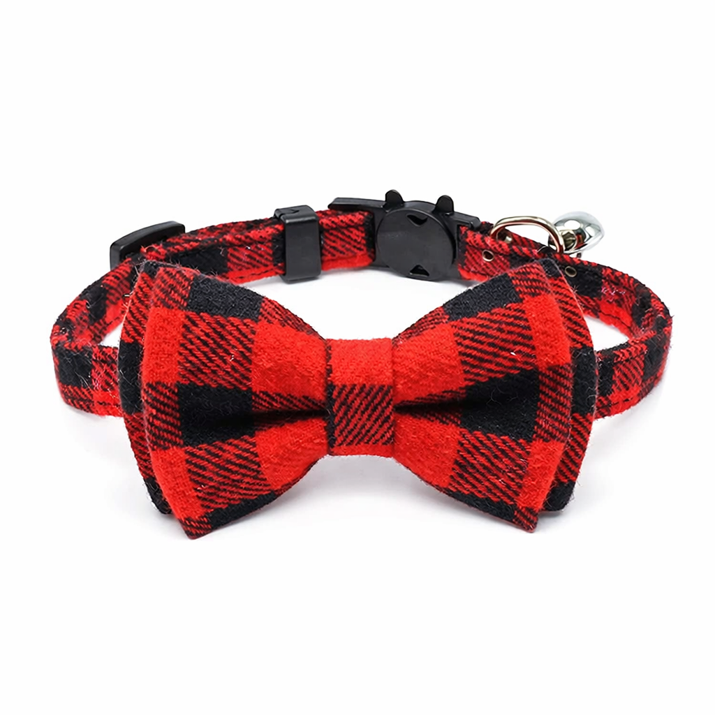 Plaid Cat Bow Collar with Bell - Adjustable Breakaway Safety Collar