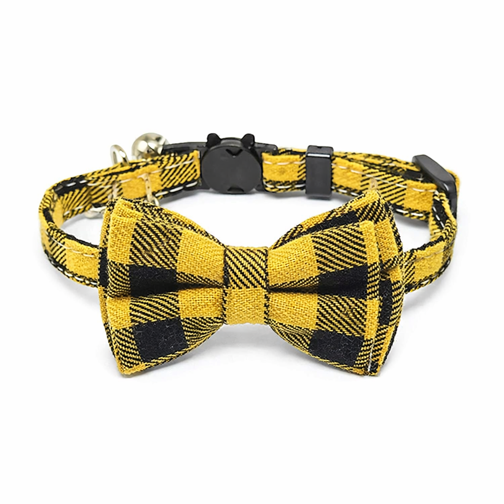 Plaid Cat Bow Collar with Bell - Adjustable Breakaway Safety Collar
