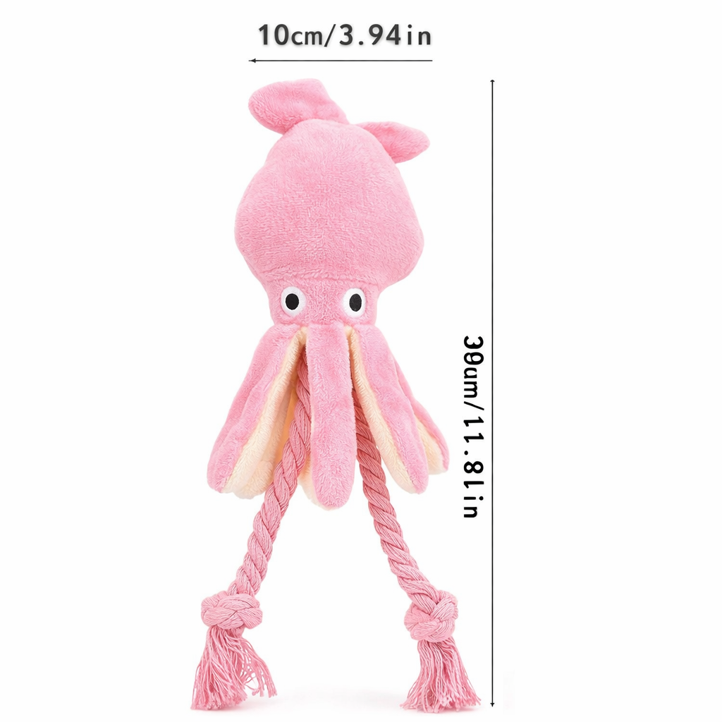 Pink octopus dog toy size dimensions 30 cm with rope legs – plush dog toy