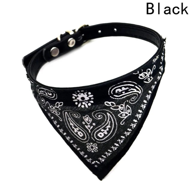 Black adjustable pet bandana collar for small dogs and cats