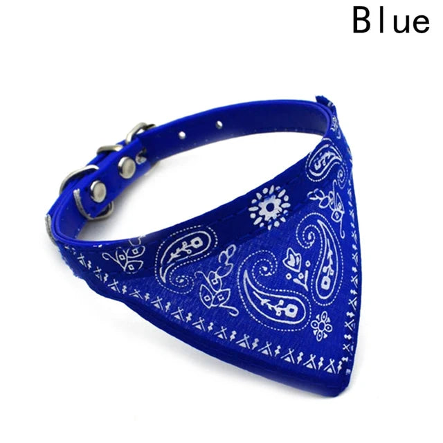 Blue adjustable pet bandana collar for small dogs and cats