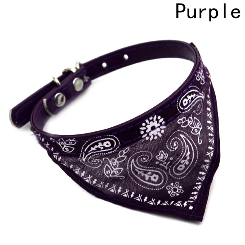 Purple adjustable pet bandana collar for small dogs and cats