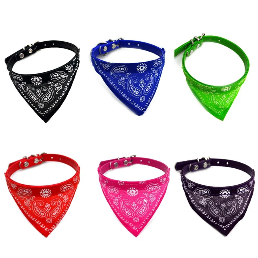 Adjustable pet bandana collars in multiple colors for small dogs and cats