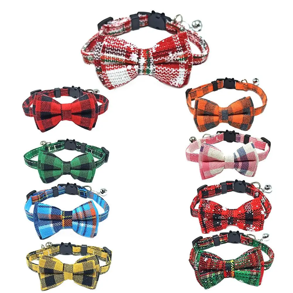 Cat collar with bow tie and safety breakaway buckle in 9 different colors