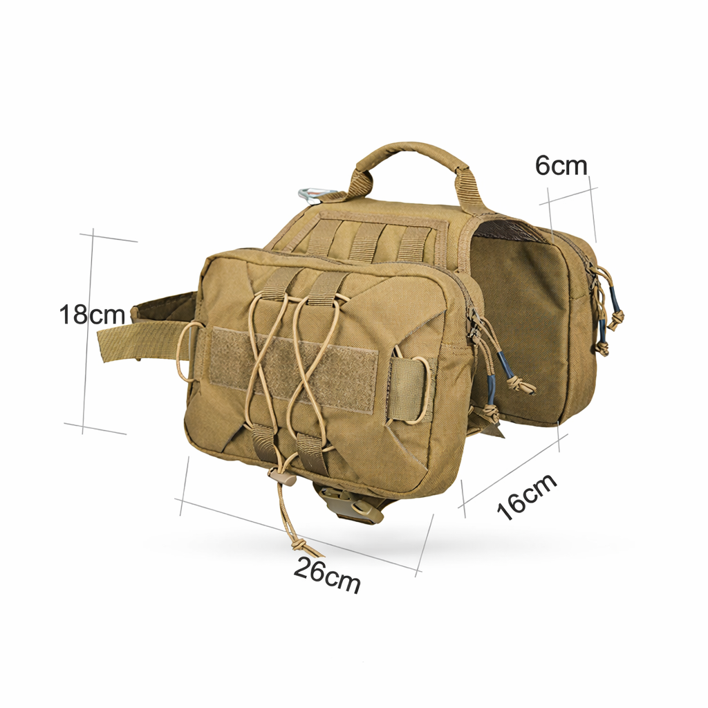 DG121 tactical dog backpack dimensions showing size measurements made from durable 1000D nylon