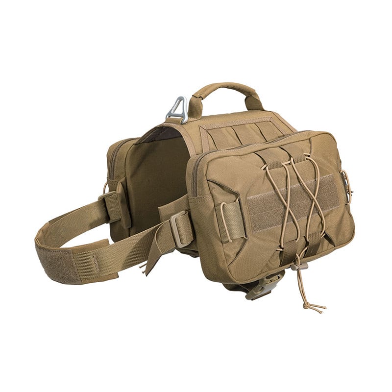 Tan DG121 tactical dog backpack made from durable 1000D nylon for hiking and outdoor activities