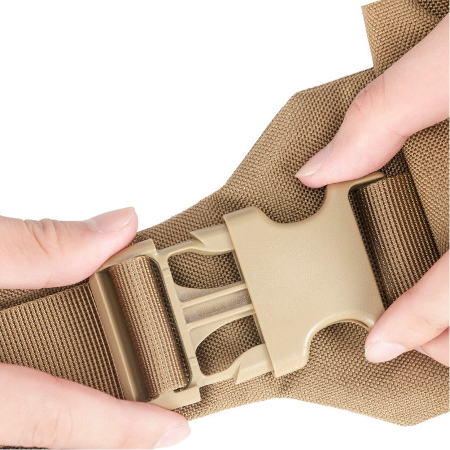 Close-up of UTX buckle on DG121 tactical dog backpack made from durable 1000D nylon