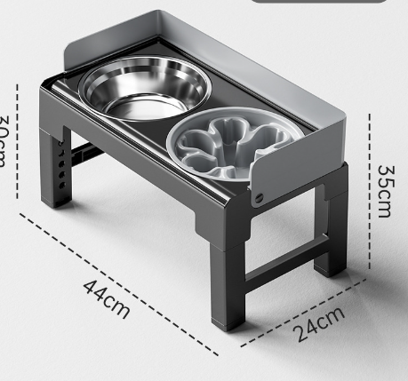 Elevated dog bowl with stainless steel bowl and slow feeder insert for dogs