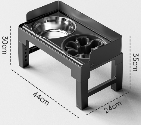 Elevated dog bowl with stainless steel bowl and slow feeder insert for dogs