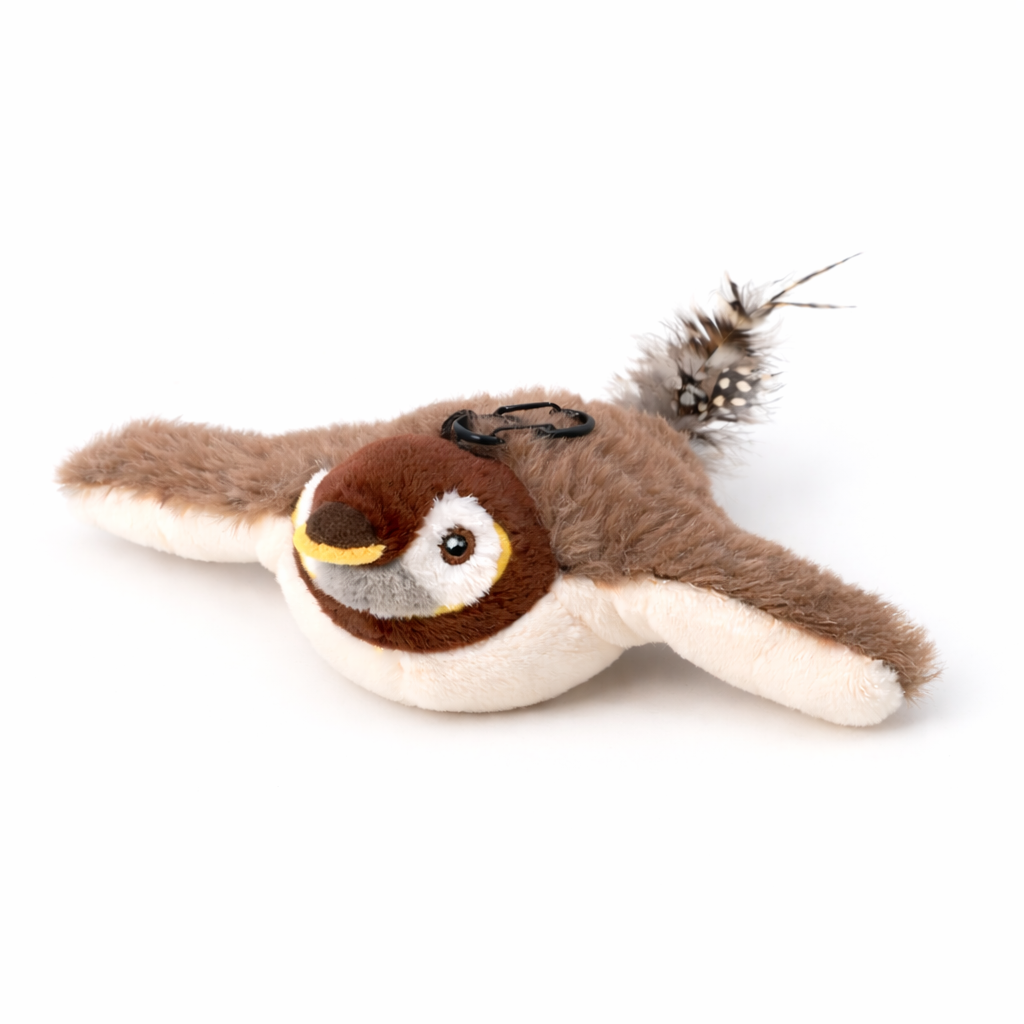Interactive flapping bird plush toy for cats with realistic wings and feathers