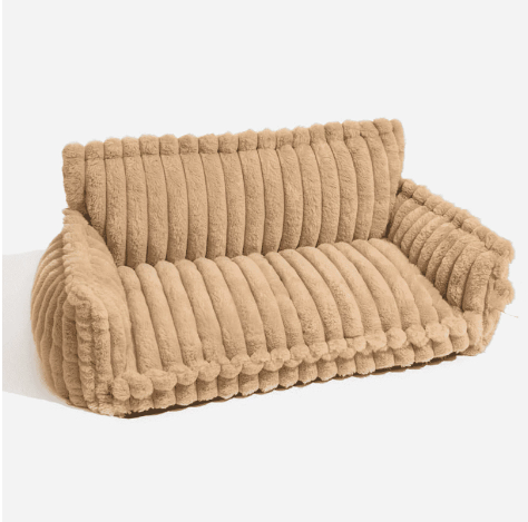 Beige luxurious pet sofa bed for dogs and cats with soft padded sides