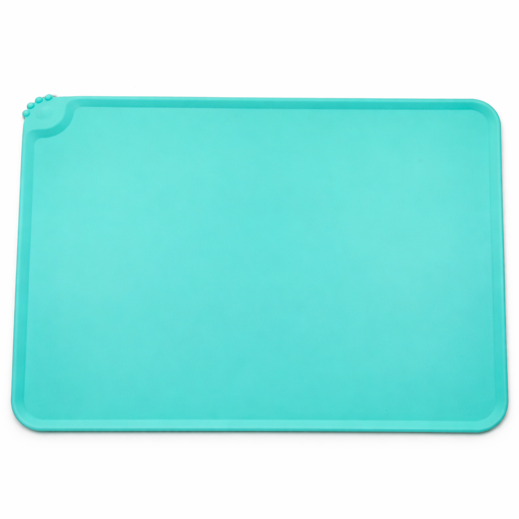 Mint green silicone feeding mat for pet bowls